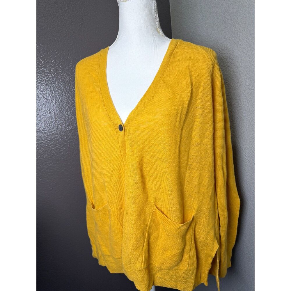 Eileen Fisher mustard yellow 100% organic linen cardigan size Medium - Picture 3 of 6